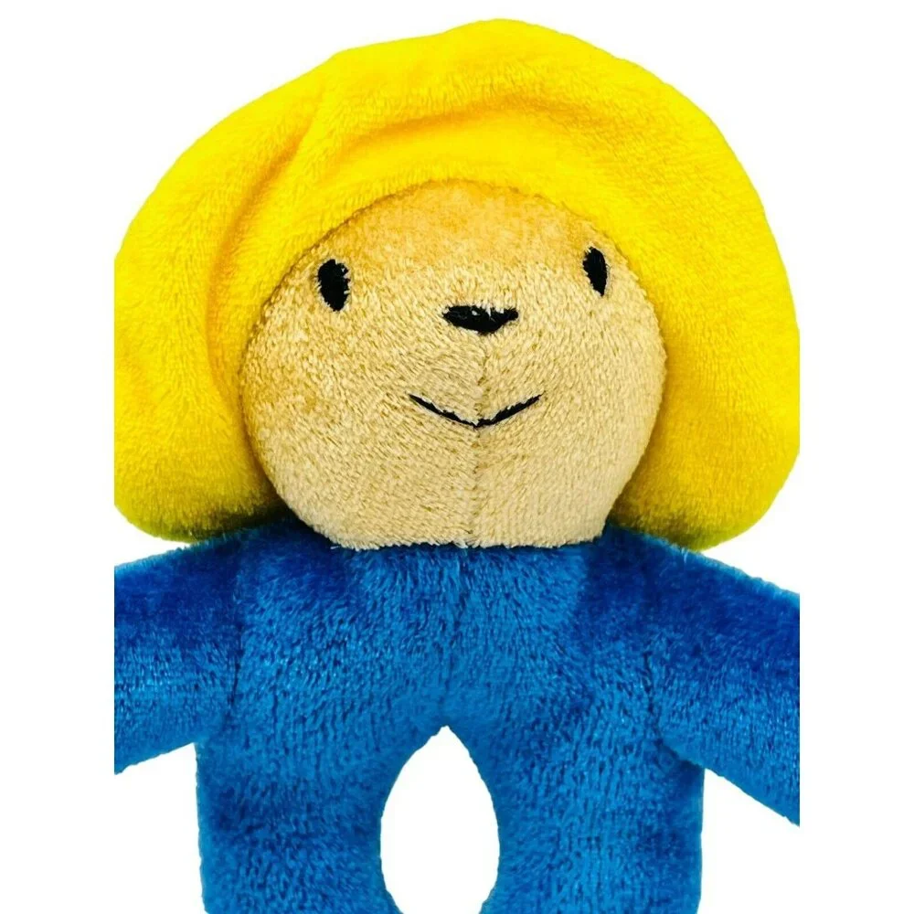 Eden Toys Paddington Bear‎ Rattle Yellow Hat Blue Body Plush 6 inch Vintage